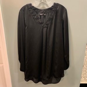 Cute Black Long Sleeve Blouse with Rhinestones